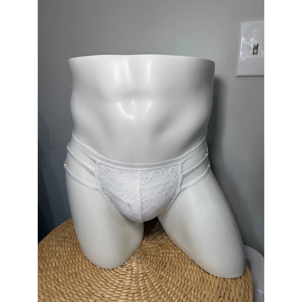 Cosabella White Strappy Italian Lace Thong‎ Men's Floral Lace Gold Hardware NWT